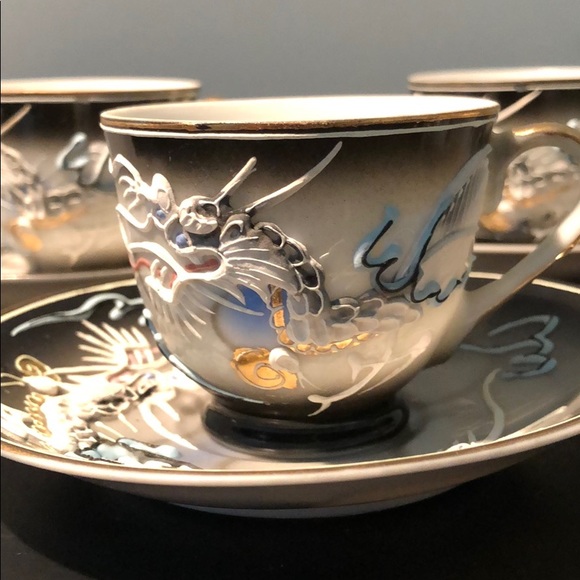 4 VINTAGE DRAGON JAPANESE DEMITASSE SET - Picture 3 of 15